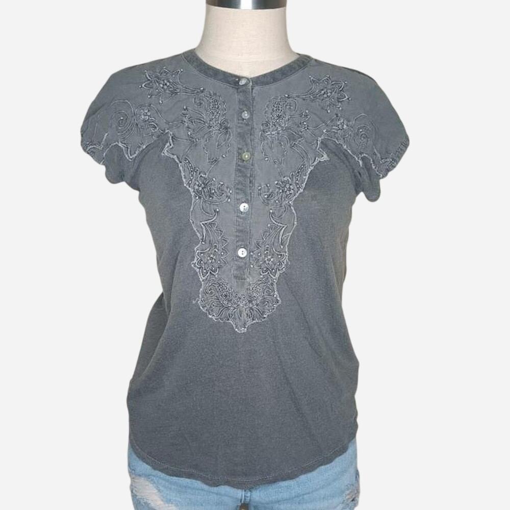 Lucky Brand Gray Button Up Blouse